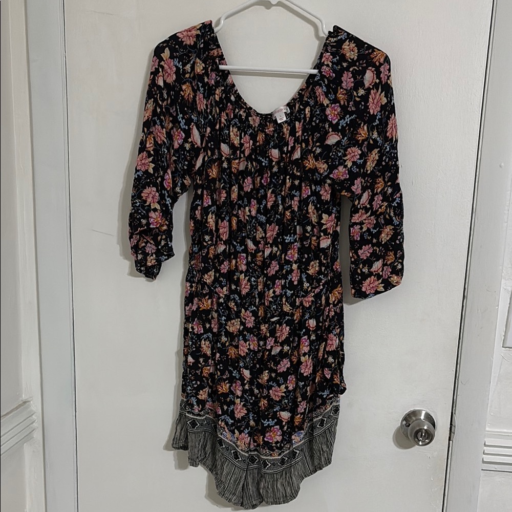 Floral Black Romper with Pink and Purple Accents